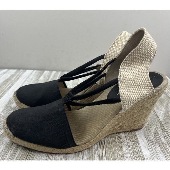 Adrienne Vittadini Shoes Wedge Espadrilles Black Tan Stretch 8.5 - Picture 1 of 10